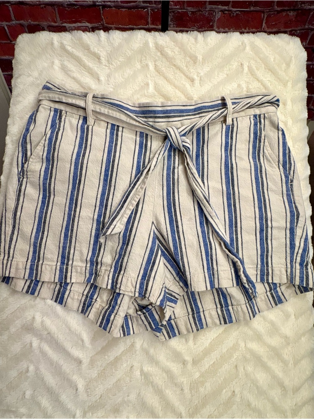 J. Crew Striped Tie-Waist Women’s Shorts — Blue/White 12